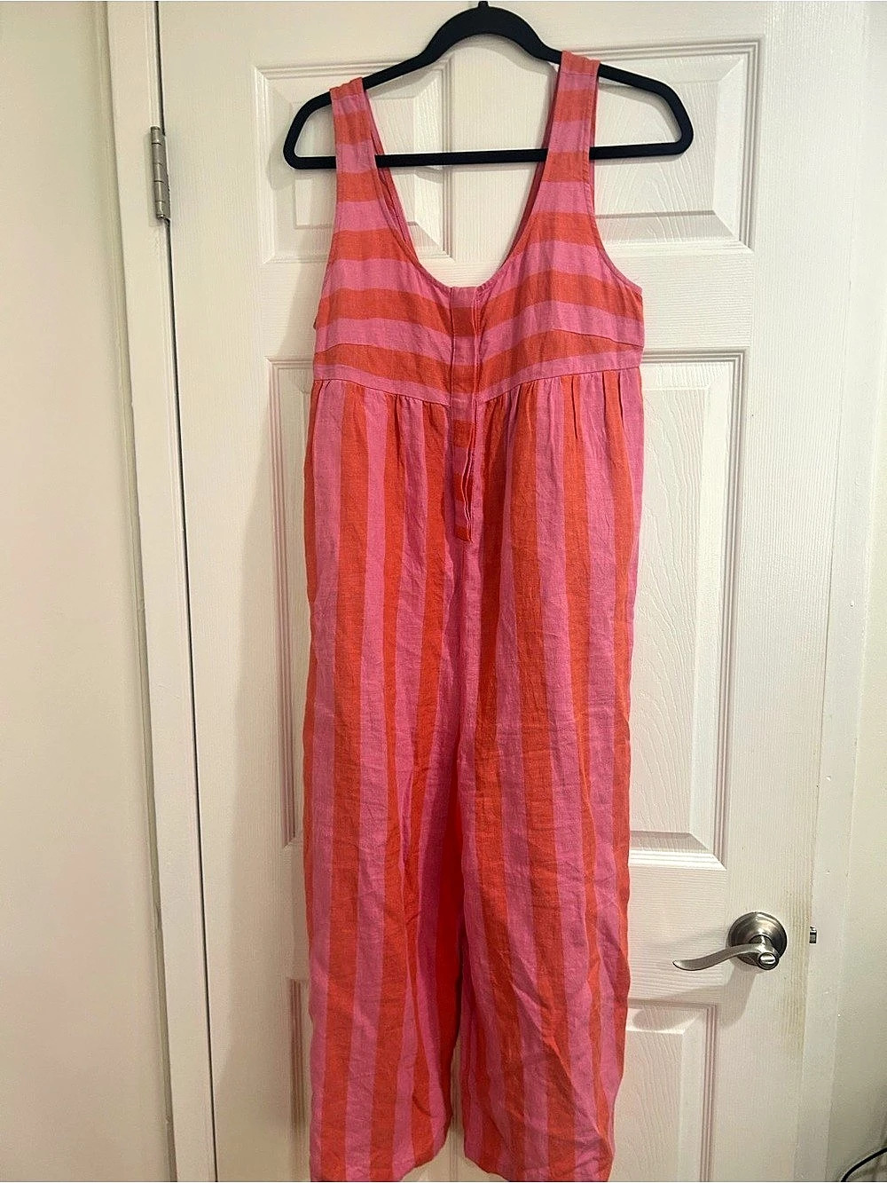 BEYOND NINE - Striped Wide Leg Jumpsuit in Pink & Coral Size XXS